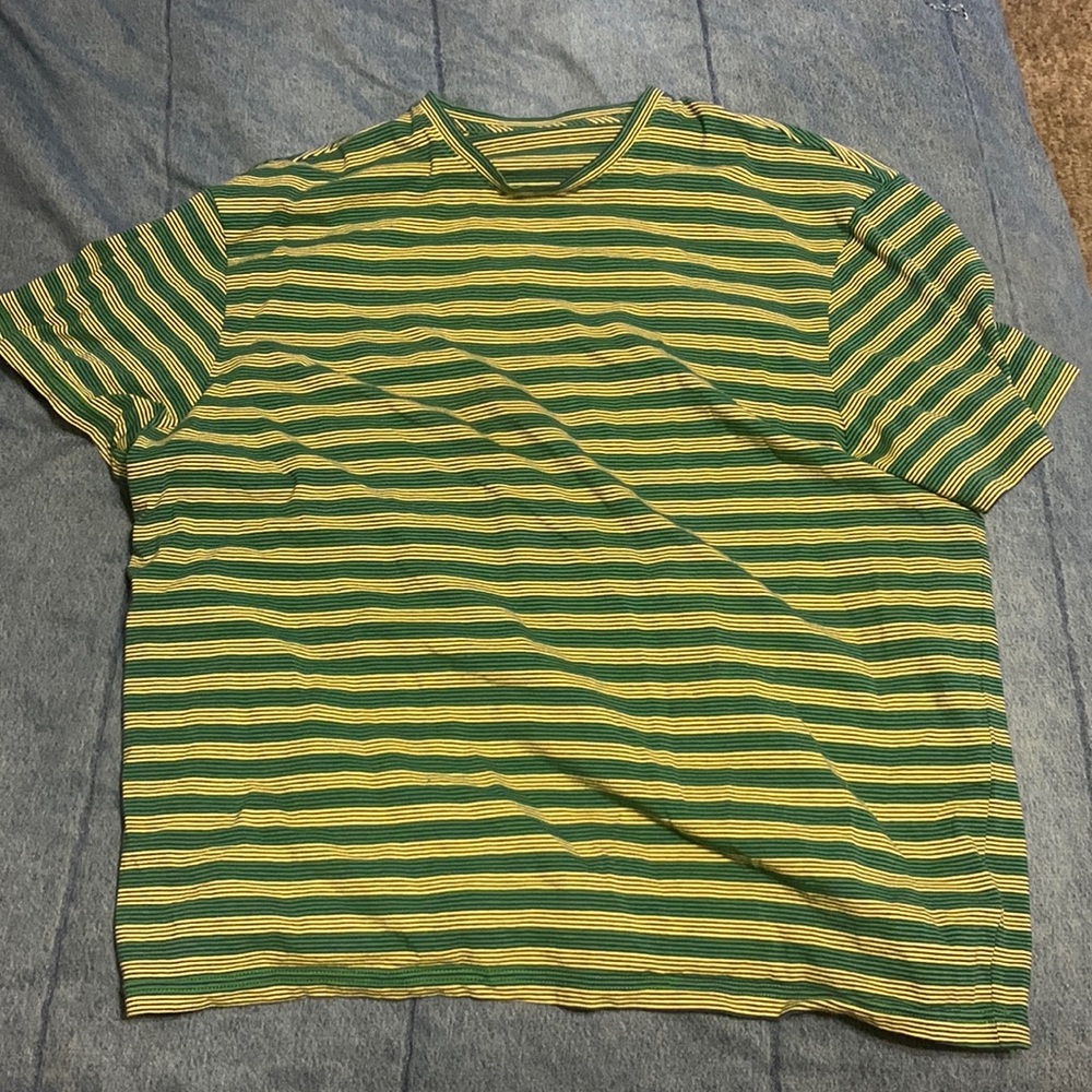 Mens XL green and yellow striped shirt